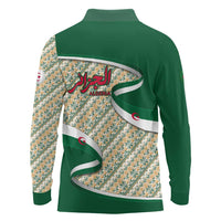 Algeria Long Sleeve Polo Shirt with Arabic Calligraphy and Traditional Pattern Design