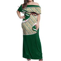 Algeria Off Shoulder Maxi Dress with Arabic Calligraphy and Traditional Pattern Design