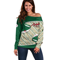 Algeria Off Shoulder Sweater with Arabic Calligraphy and Traditional Pattern Design