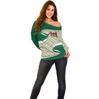 Algeria Off Shoulder Sweater with Arabic Calligraphy and Traditional Pattern Design
