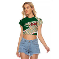 Algeria Raglan Cropped T Shirt with Arabic Calligraphy and Traditional Pattern Design