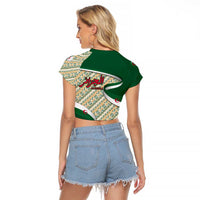 Algeria Raglan Cropped T Shirt with Arabic Calligraphy and Traditional Pattern Design