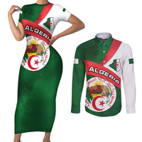 Algeria Couples Matching Short Sleeve Bodycon Dress and Long Sleeve Button Shirt with National Emblem and Map Design