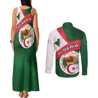 Algeria Couples Matching Tank Maxi Dress and Long Sleeve Button Shirt with National Emblem and Map Design