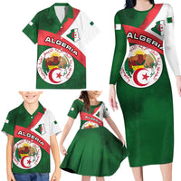 Algeria Family Matching Long Sleeve Bodycon Dress and Hawaiian Shirt with National Emblem and Map Design