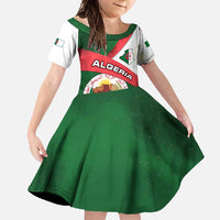 Algeria Family Matching Off Shoulder Maxi Dress and Hawaiian Shirt with National Emblem and Map Design