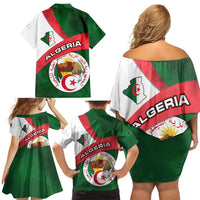 Algeria Family Matching Off Shoulder Short Dress and Hawaiian Shirt with National Emblem and Map Design