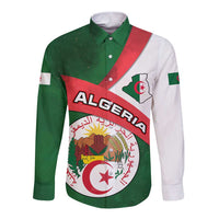 Algeria Long Sleeve Button Shirt with National Emblem and Map Design