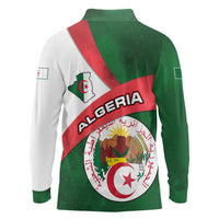 Algeria Long Sleeve Polo Shirt with National Emblem and Map Design