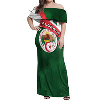 Algeria Off Shoulder Maxi Dress with National Emblem and Map Design