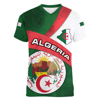 Algeria Women V-Neck T-Shirt with National Emblem and Map Design