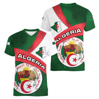 Algeria Women V-Neck T-Shirt with National Emblem and Map Design