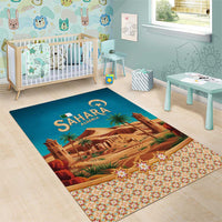 Sahara Algeria Area Rug with Desert Camel Landscape and Islamic Motif Design
