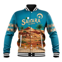 Sahara Algeria Baseball Jacket with Desert Camel Landscape and Islamic Motif Design