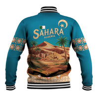 Sahara Algeria Baseball Jacket with Desert Camel Landscape and Islamic Motif Design