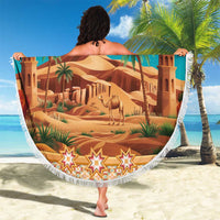 Sahara Algeria Beach Blanket with Desert Camel Landscape and Islamic Motif Design