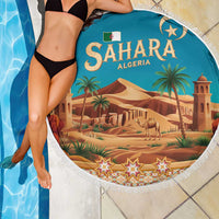 Sahara Algeria Beach Blanket with Desert Camel Landscape and Islamic Motif Design