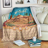 Sahara Algeria Blanket with Desert Camel Landscape and Islamic Motif Design