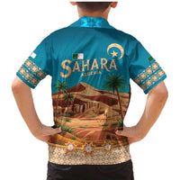 Sahara Algeria Family Matching Mermaid Dress and Hawaiian Shirt with Desert Camel Landscape and Islamic Motif Design