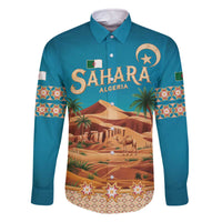Sahara Algeria Family Matching Off The Shoulder Long Sleeve Dress and Hawaiian Shirt with Desert Camel Landscape and Islamic Motif Design