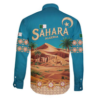 Sahara Algeria Family Matching Off The Shoulder Long Sleeve Dress and Hawaiian Shirt with Desert Camel Landscape and Islamic Motif Design