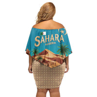 Sahara Algeria Family Matching Off Shoulder Short Dress and Hawaiian Shirt with Desert Camel Landscape and Islamic Motif Design