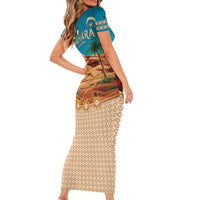 Sahara Algeria Family Matching Short Sleeve Bodycon Dress and Hawaiian Shirt with Desert Camel Landscape and Islamic Motif Design