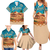 Sahara Algeria Family Matching Summer Maxi Dress and Hawaiian Shirt with Desert Camel Landscape and Islamic Motif Design
