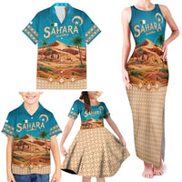 Sahara Algeria Family Matching Tank Maxi Dress and Hawaiian Shirt with Desert Camel Landscape and Islamic Motif Design