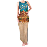 Sahara Algeria Family Matching Tank Maxi Dress and Hawaiian Shirt with Desert Camel Landscape and Islamic Motif Design