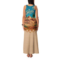Sahara Algeria Family Matching Tank Maxi Dress and Hawaiian Shirt with Desert Camel Landscape and Islamic Motif Design