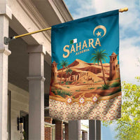 Sahara Algeria Garden Flag with Desert Camel Landscape and Islamic Motif Design