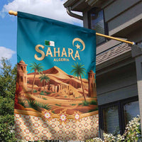 Sahara Algeria Garden Flag with Desert Camel Landscape and Islamic Motif Design