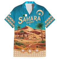 Sahara Algeria Hawaiian Shirt with Desert Camel Landscape and Islamic Motif Design