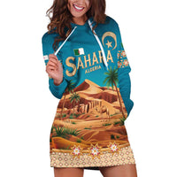Sahara Algeria Hoodie Dress with Desert Camel Landscape and Islamic Motif Design