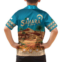 Sahara Algeria Kid Hawaiian Shirt with Desert Camel Landscape and Islamic Motif Design