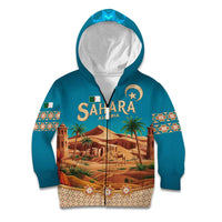Sahara Algeria Kid Hoodie with Desert Camel Landscape and Islamic Motif Design