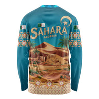 Sahara Algeria Long Sleeve Shirt with Desert Camel Landscape and Islamic Motif Design