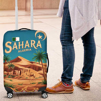 Sahara Algeria Luggage Cover with Desert Camel Landscape and Islamic Motif Design