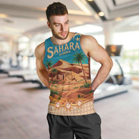 Sahara Algeria Men Tank Top with Desert Camel Landscape and Islamic Motif Design