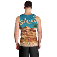 Sahara Algeria Men Tank Top with Desert Camel Landscape and Islamic Motif Design