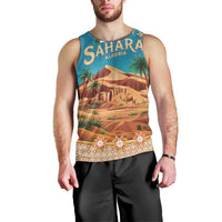 Sahara Algeria Men Tank Top with Desert Camel Landscape and Islamic Motif Design