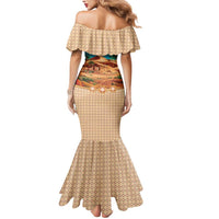 Sahara Algeria Mermaid Dress with Desert Camel Landscape and Islamic Motif Design