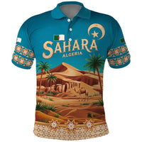 Sahara Algeria Polo Shirt with Desert Camel Landscape and Islamic Motif Design