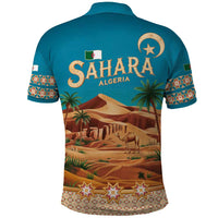 Sahara Algeria Polo Shirt with Desert Camel Landscape and Islamic Motif Design