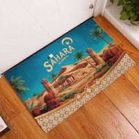 Sahara Algeria Rubber Doormat with Desert Camel Landscape and Islamic Motif Design