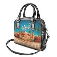 Sahara Algeria Shoulder Handbag with Desert Camel Landscape and Islamic Motif Design