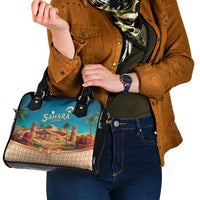 Sahara Algeria Shoulder Handbag with Desert Camel Landscape and Islamic Motif Design