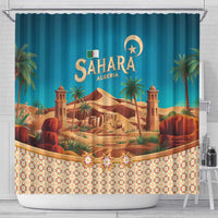 Sahara Algeria Shower Curtain with Desert Camel Landscape and Islamic Motif Design