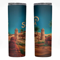 Sahara Algeria Skinny Tumbler with Desert Camel Landscape and Islamic Motif Design